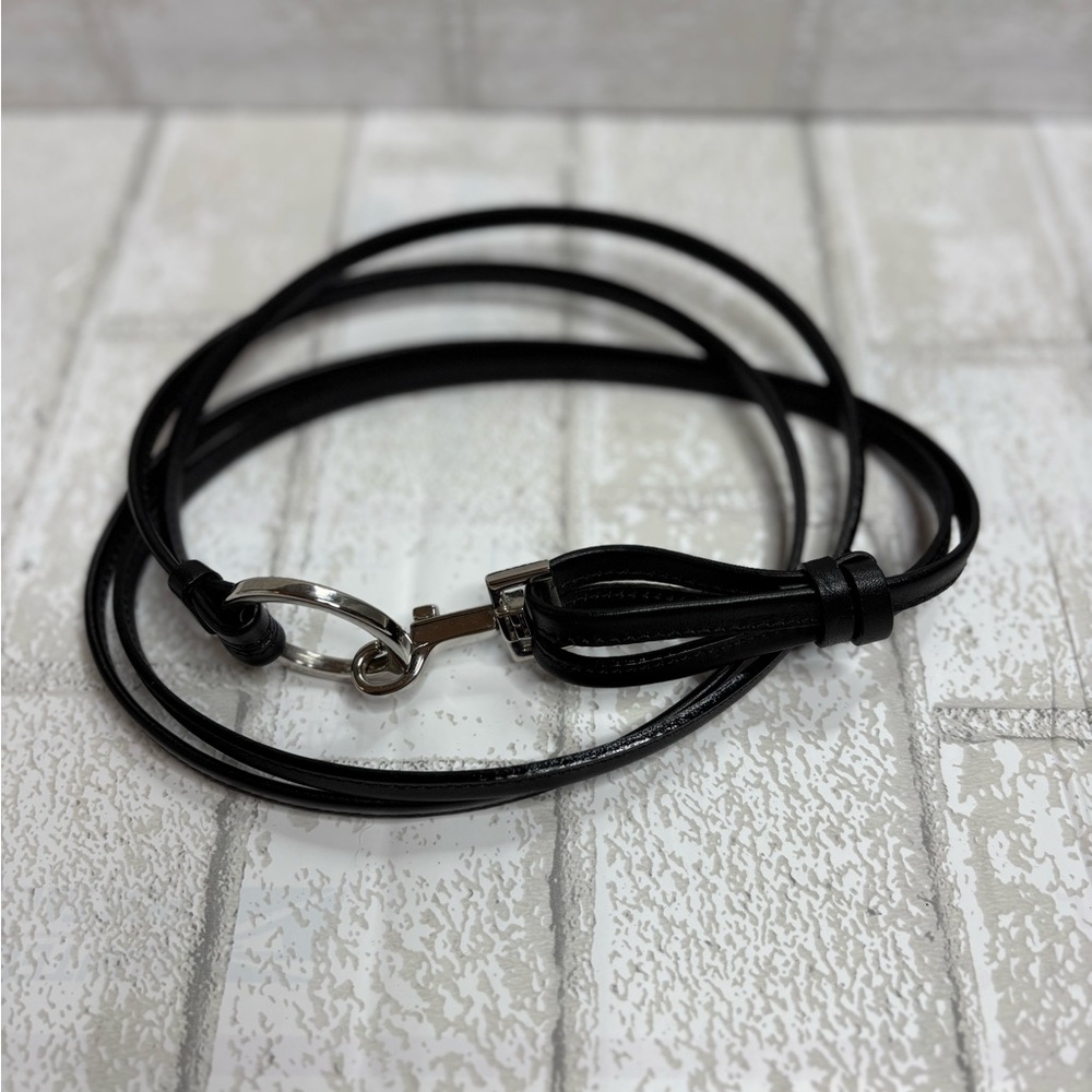 Black Leather Belt Womens vintage Y2K with Silver Buckle toggle bridle medium - Picture 3 of 7